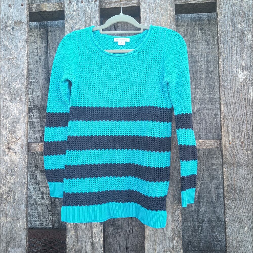 Roll Neck Nautical Striped Pointelle LongWaist Pullover Liz Claiborne Women's S